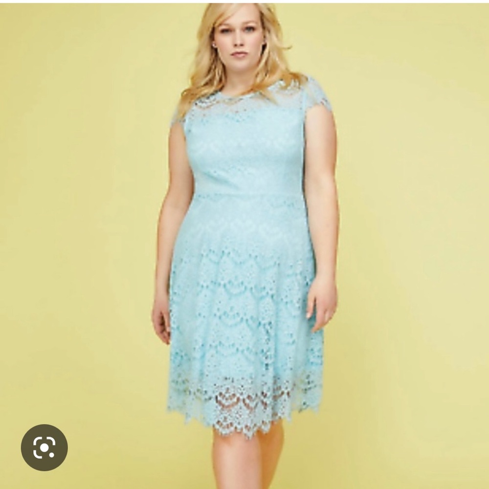 Lane Bryant Light Blue Lace Fit-and-Flare Dress